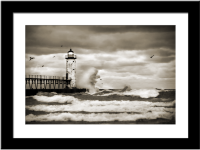 Manistee, MI - Lighthouse and Pier - Storm - Robert Mohr Photography