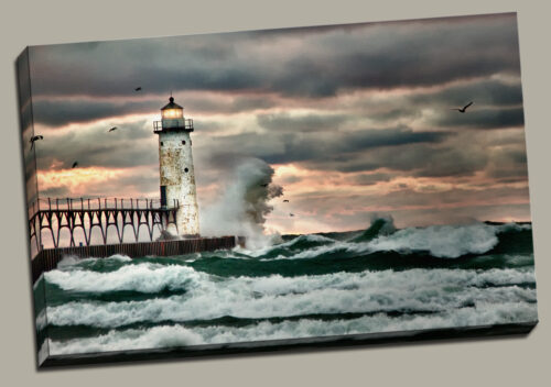 Manistee, MI - Lighthouse and Pier - Storm - Robert Mohr Photography